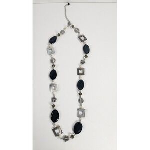 Premier design Necklace Beaded Shell Freshwater Pearl Black Silver Flower 28-30"